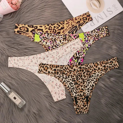 Ice Silk Leopard Women Panties Sexy G String Thong Seamless Underwear T Back Candy Color Girls Briefs Underpants Plus Size M-XXL upscaleclicks