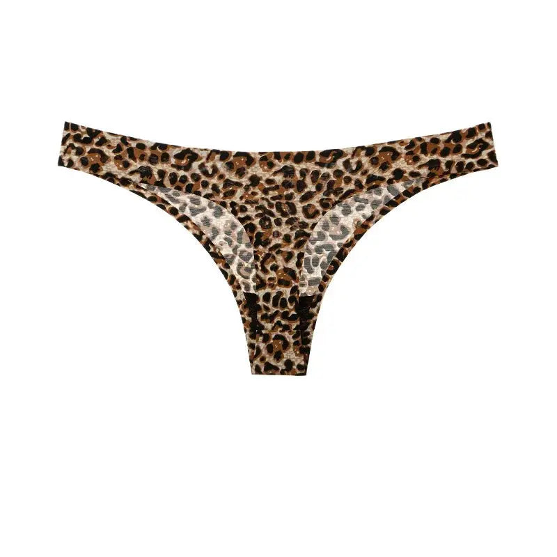 Ice Silk Leopard Women Panties Sexy G String Thong Seamless Underwear T Back Candy Color Girls Briefs Underpants Plus Size M-XXL upscaleclicks
