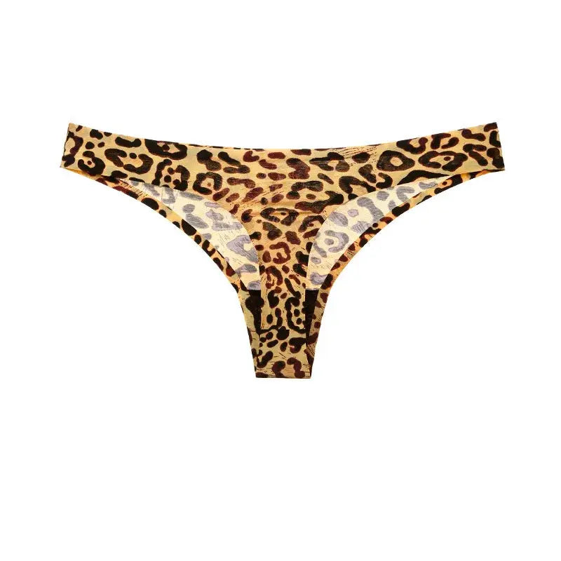 Ice Silk Leopard Women Panties Sexy G String Thong Seamless Underwear T Back Candy Color Girls Briefs Underpants Plus Size M-XXL upscaleclicks