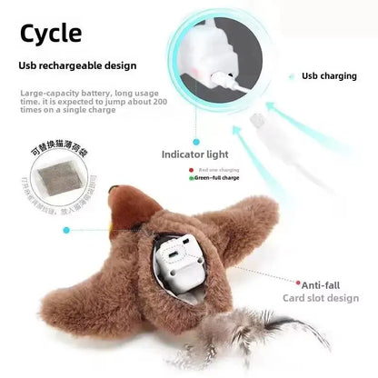 Interactive Cat Toys Rechargeable Flying Bird Cat Toy Chirping Flapping Bird(No Flying) Can Add Catnip Touch Activated Plush Toy
