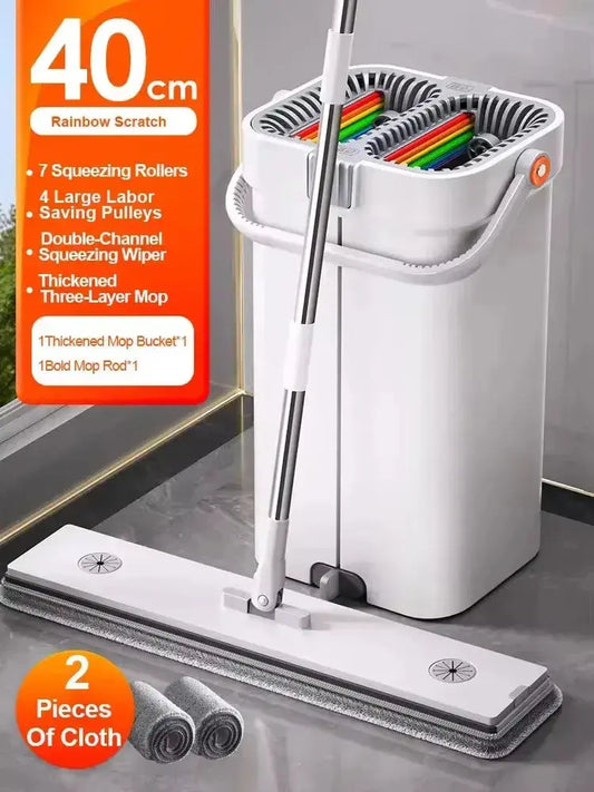 Joybos Mop with Bucket and Squeeze,Hand Free Flat Floor Mop and Bucket Multifunction Microfiber Mops Floor Home Cleaning Tools upscaleclicks