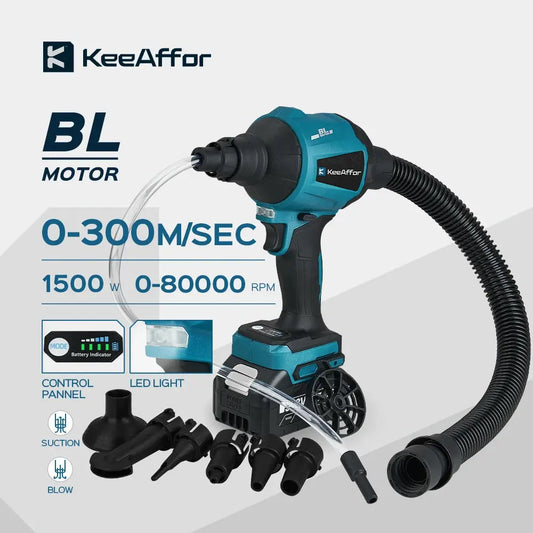 KEEAFFOR 1500W 80000RPM Brushless Blower Cordless Multifunction Inflator Vacuum Dust Cleanner Dust Blower For Makita 18v Battery upscaleclicks