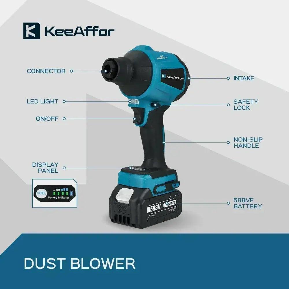 KEEAFFOR 1500W 80000RPM Brushless Blower Cordless Multifunction Inflator Vacuum Dust Cleanner Dust Blower For Makita 18v Battery upscaleclicks