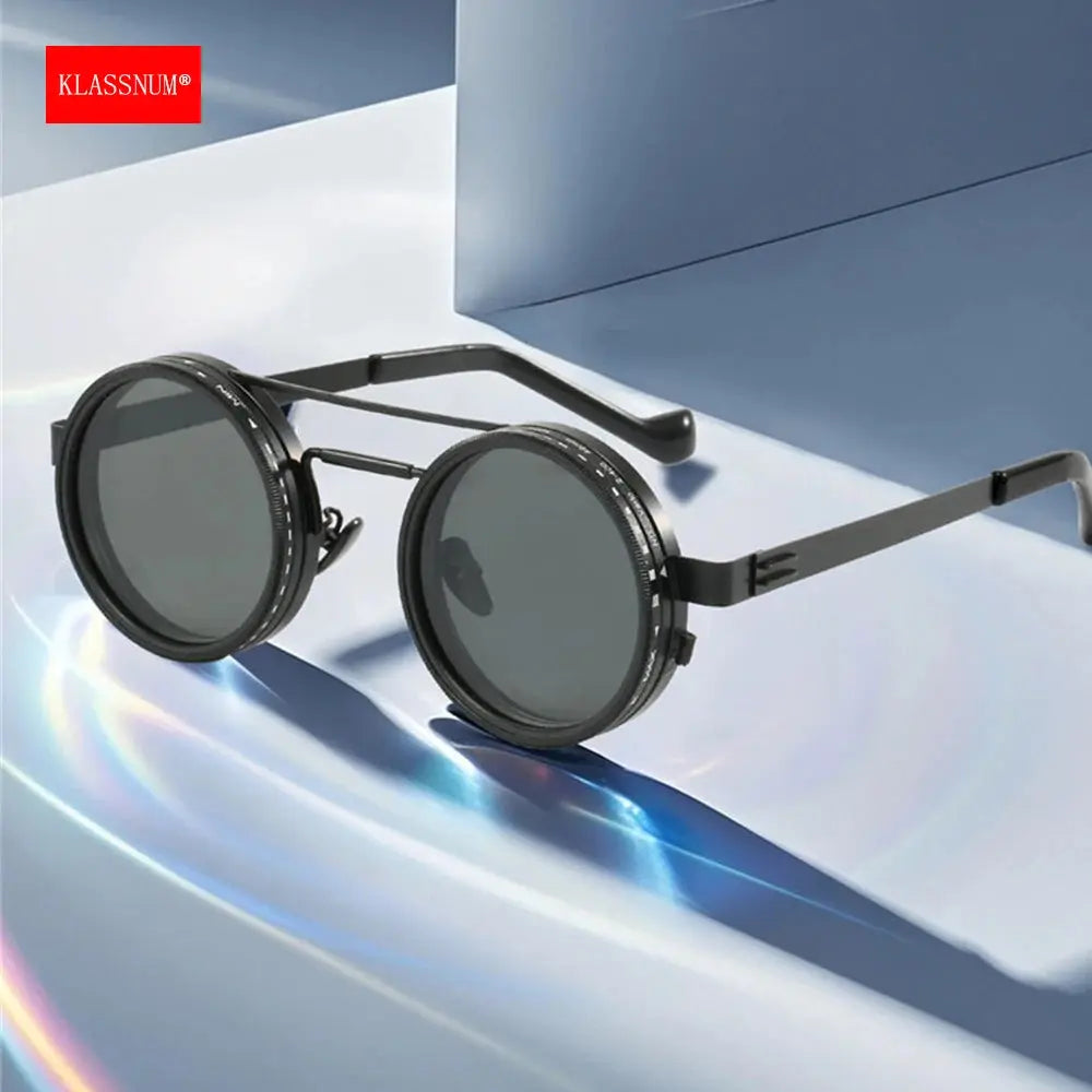 KLASSNUM Adjustable Sunglasses Men Nd Filter Glasses ND9 Speed Dimming Sun Glasses Round Polarized Fishing Driving Eyewear 2025 upscaleclicks