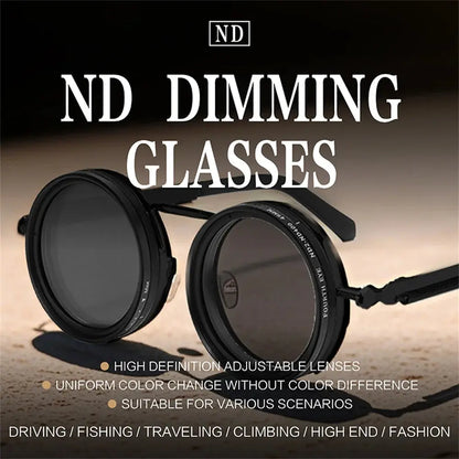 KLASSNUM Handmade ND Adjustable Dimming Sunglasses UV Resistant Fishing Filter Glasses Round Metal Frame HD Polarized Eyewear upscaleclicks