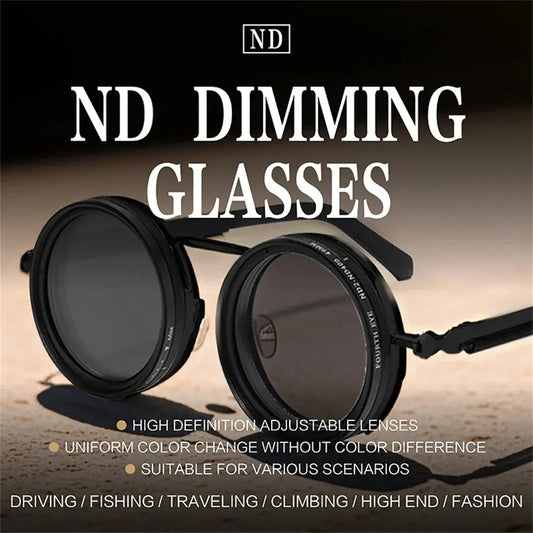 KLASSNUM Handmade ND Adjustable Dimming Sunglasses UV Resistant Fishing Filter Glasses Round Metal Frame HD Polarized Eyewear upscaleclicks