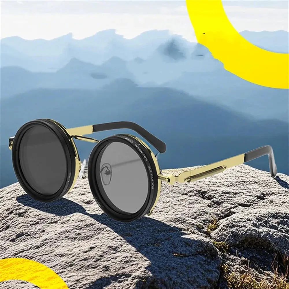 KLASSNUM Handmade ND Adjustable Dimming Sunglasses UV Resistant Fishing Filter Glasses Round Metal Frame HD Polarized Eyewear upscaleclicks