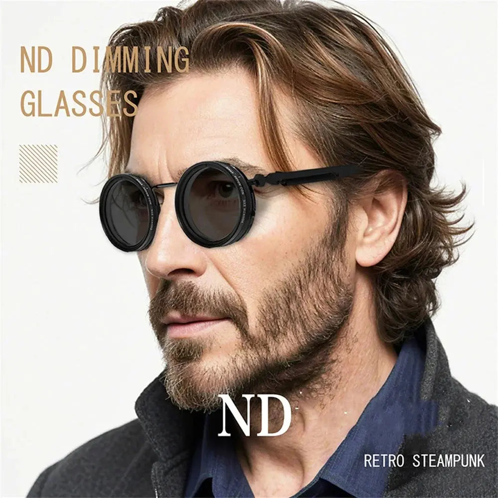 KLASSNUM Handmade ND Adjustable Dimming Sunglasses UV Resistant Fishing Filter Glasses Round Metal Frame HD Polarized Eyewear upscaleclicks