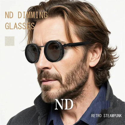 KLASSNUM Handmade ND Adjustable Dimming Sunglasses UV Resistant Fishing Filter Glasses Round Metal Frame HD Polarized Eyewear upscaleclicks