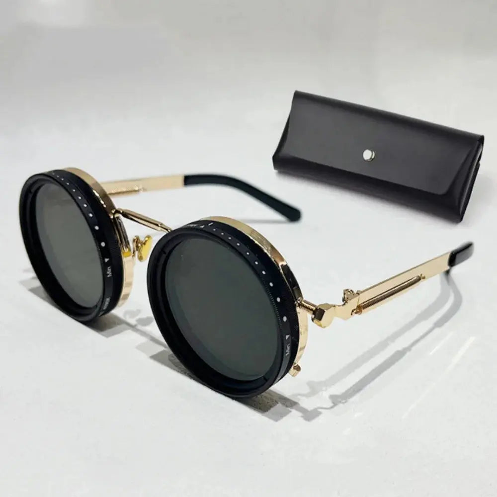 KLASSNUM Handmade ND Adjustable Dimming Sunglasses UV Resistant Fishing Filter Glasses Round Metal Frame HD Polarized Eyewear upscaleclicks
