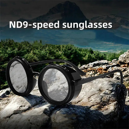 KLASSNUM Handmade ND Adjustable Dimming Sunglasses UV Resistant Fishing Filter Glasses Round Metal Frame HD Polarized Eyewear upscaleclicks