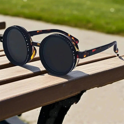 KLASSNUM Handmade ND Adjustable Dimming Sunglasses UV Resistant Fishing Filter Glasses Round Metal Frame HD Polarized Eyewear upscaleclicks