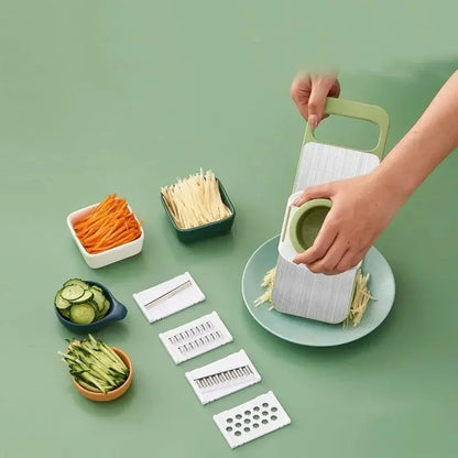 Kitchen 5 in 1 Stainless Steel Multifunctional Safe Manual Vegetable Slicer Cutter Potato Shredders Garlic Carrot Grater Chopper upscaleclicks