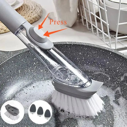 Kitchen Cleaning Brush 2 In 1 Long Handle Cleaing Brush with Removable Brush Sponge Dispenser Dishwashing Brush Kitchen Tools upscaleclicks