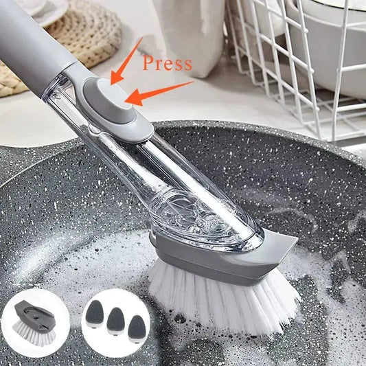 Kitchen Cleaning Brush 2 In 1 Long Handle Cleaing Brush with Removable Brush Sponge Dispenser Dishwashing Brush Kitchen Tools upscaleclicks