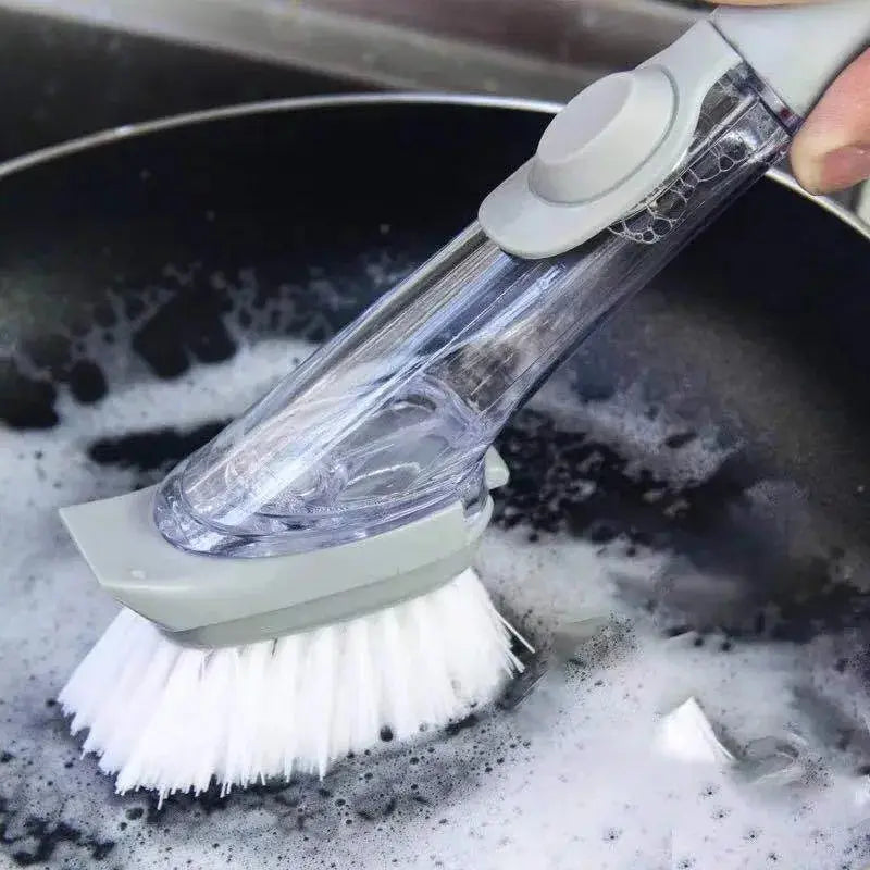 Kitchen Cleaning Brush 2 In 1 Long Handle Cleaing Brush with Removable Brush Sponge Dispenser Dishwashing Brush Kitchen Tools upscaleclicks