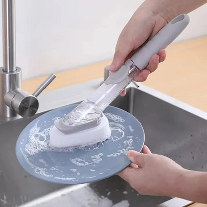 Kitchen Cleaning Brush 2 In 1 Long Handle Cleaing Brush with Removable Brush Sponge Dispenser Dishwashing Brush Kitchen Tools upscaleclicks