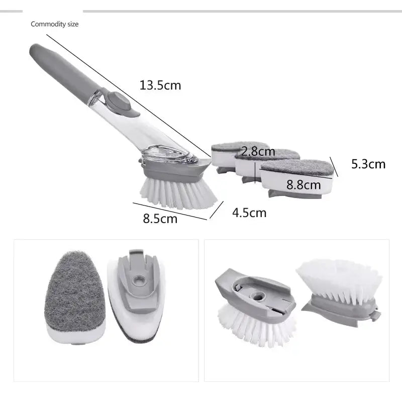 Kitchen Cleaning Brush 2 In 1 Long Handle Cleaing Brush with Removable Brush Sponge Dispenser Dishwashing Brush Kitchen Tools upscaleclicks