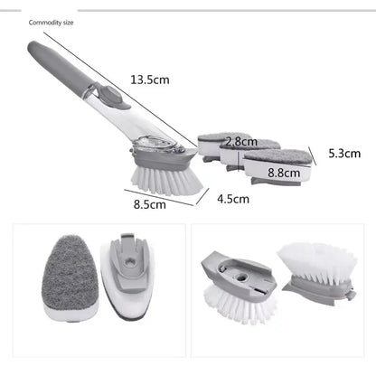 Kitchen Cleaning Brush 2 In 1 Long Handle Cleaing Brush with Removable Brush Sponge Dispenser Dishwashing Brush Kitchen Tools upscaleclicks