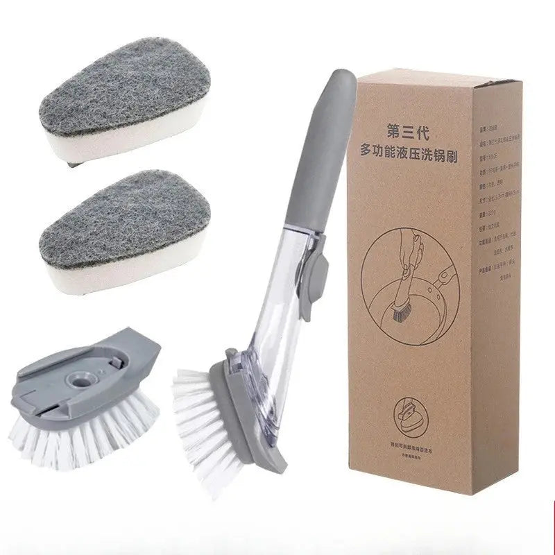 Kitchen Cleaning Brush 2 In 1 Long Handle Cleaing Brush with Removable Brush Sponge Dispenser Dishwashing Brush Kitchen Tools upscaleclicks