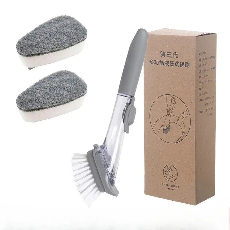 Kitchen Cleaning Brush 2 In 1 Long Handle Cleaing Brush with Removable Brush Sponge Dispenser Dishwashing Brush Kitchen Tools upscaleclicks