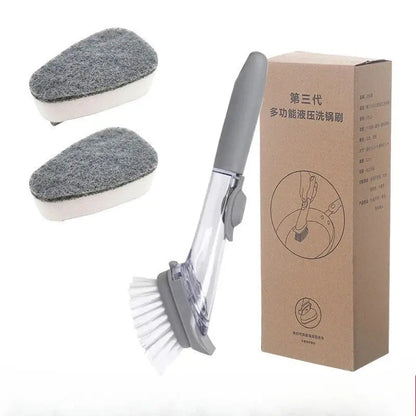 Kitchen Cleaning Brush 2 In 1 Long Handle Cleaing Brush with Removable Brush Sponge Dispenser Dishwashing Brush Kitchen Tools upscaleclicks