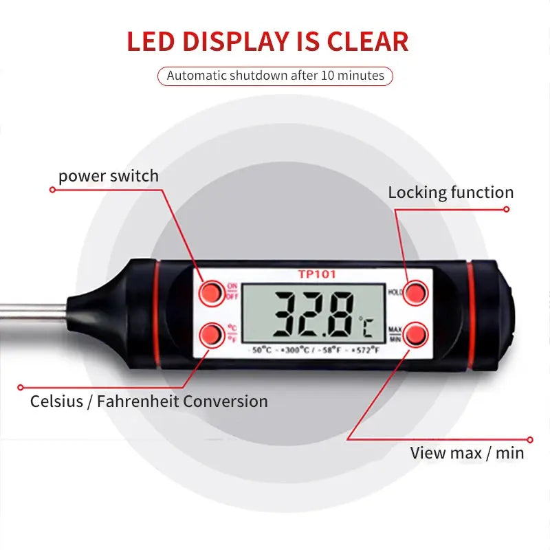 Kitchen Food Baking Digital Thermometer Electronic Probe Type Digital Display Liquid Grill Thermometer upscaleclicks