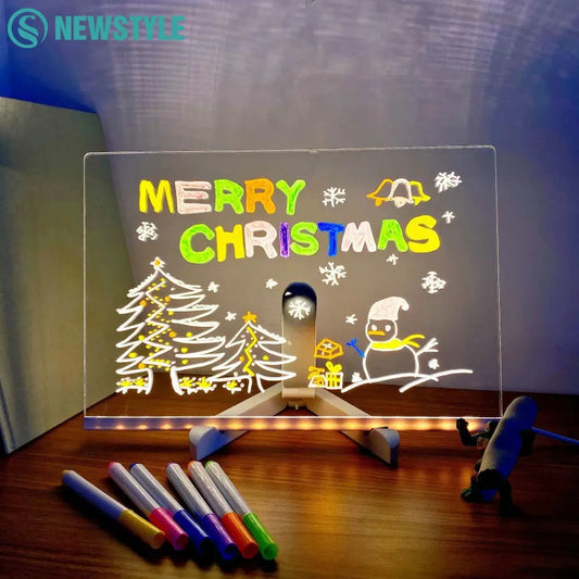 LED Note Board With Night Light Colorful 7 Pens DIY Acrylic Message Board Children‘s Drawing Board For Kids Birthday Gift upscaleclicks