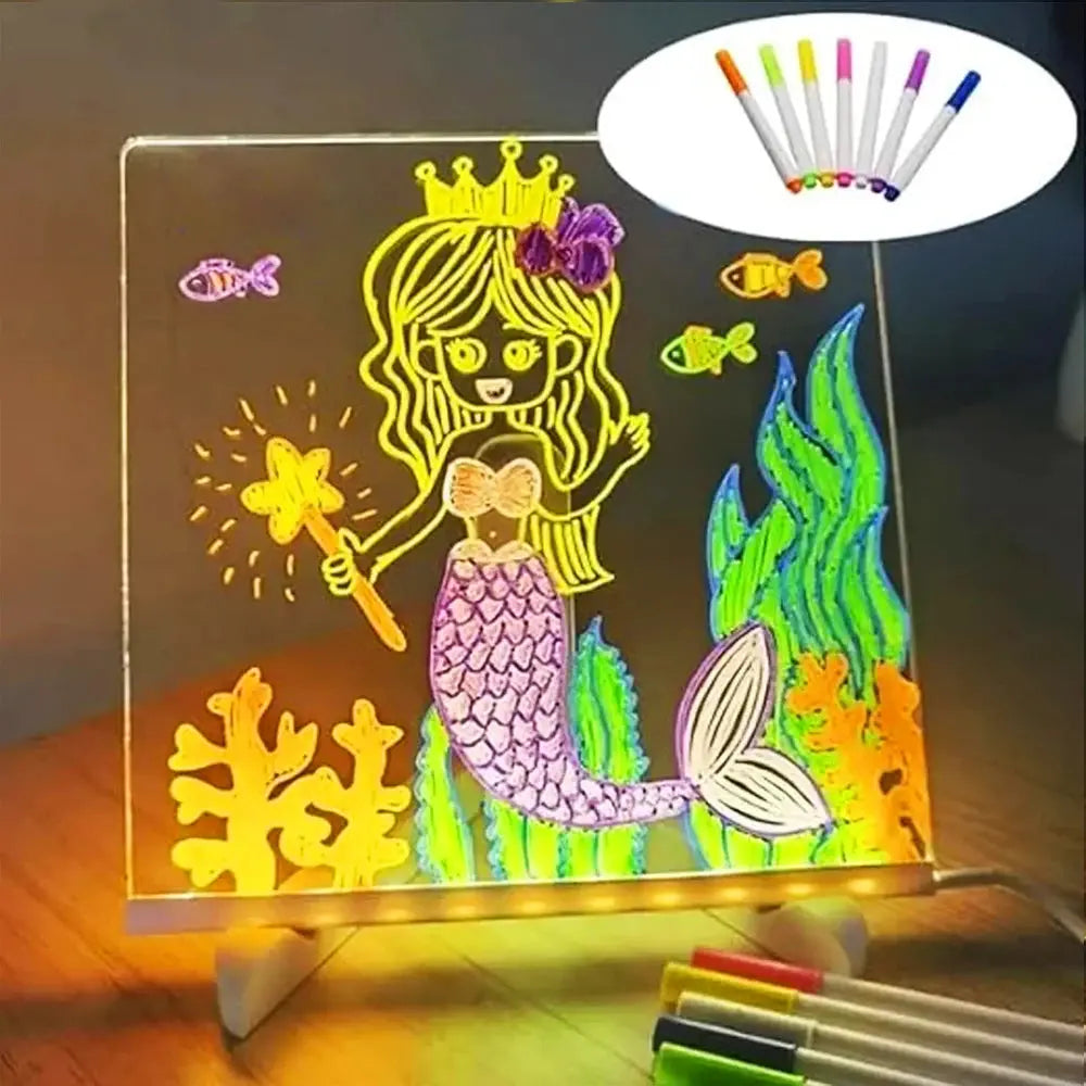 LED Note Board With Night Light Colorful 7 Pens DIY Acrylic Message Board Children‘s Drawing Board For Kids Birthday Gift upscaleclicks