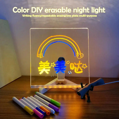 LED Note Board With Night Light Colorful 7 Pens DIY Acrylic Message Board Children‘s Drawing Board For Kids Birthday Gift upscaleclicks
