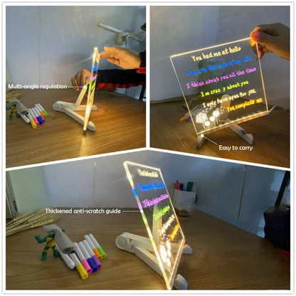 LED Note Board With Night Light Colorful 7 Pens DIY Acrylic Message Board Children‘s Drawing Board For Kids Birthday Gift upscaleclicks