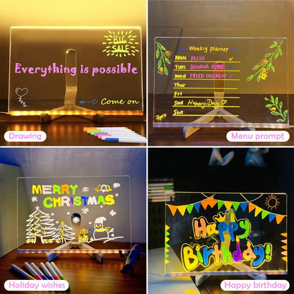 LED Note Board With Night Light Colorful 7 Pens DIY Acrylic Message Board Children‘s Drawing Board For Kids Birthday Gift upscaleclicks