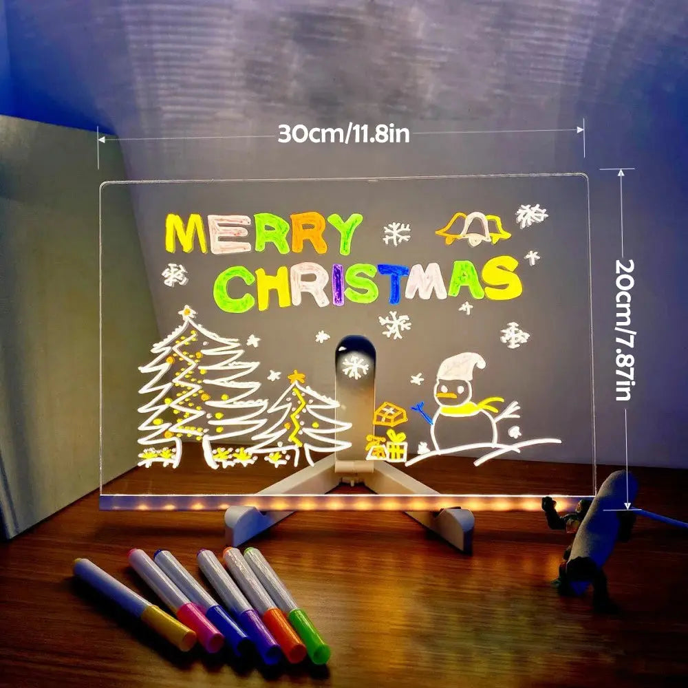 LED Note Board With Night Light Colorful 7 Pens DIY Acrylic Message Board Children‘s Drawing Board For Kids Birthday Gift upscaleclicks