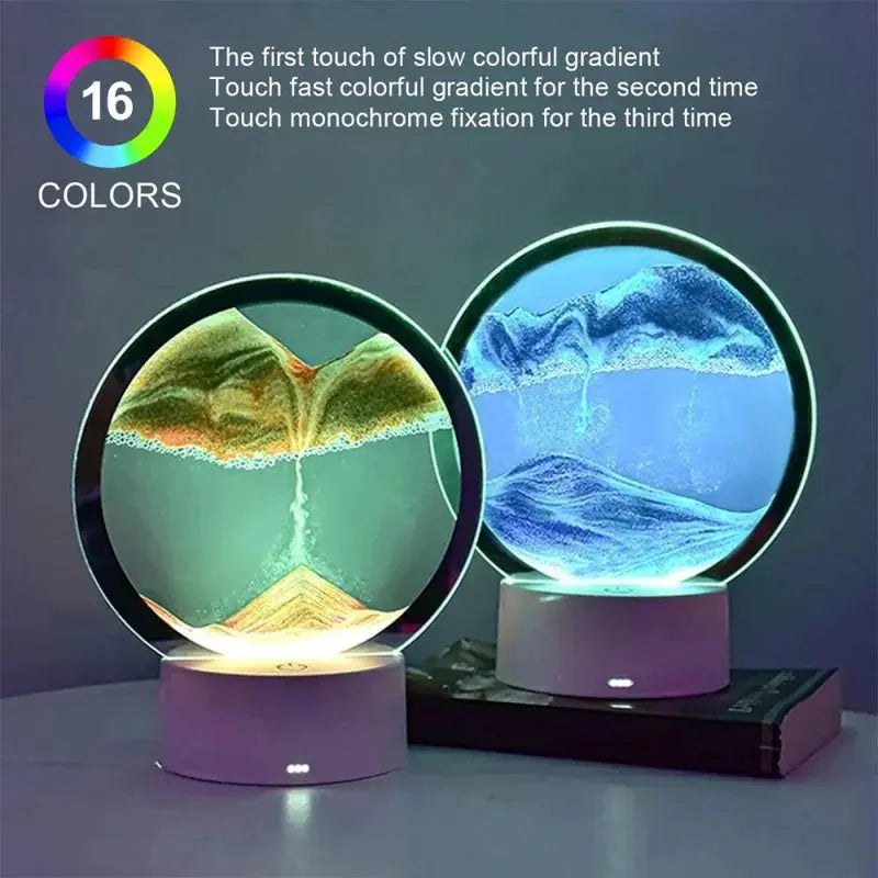 LED RGB Sandscape Lamp 3D Moving Sand Art Frame Night Light with 16 Colors Hourglass Light 3D Deep Sea Display with Remote upscaleclicks