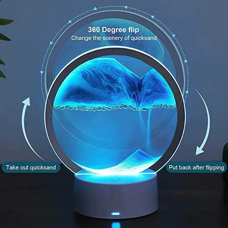 LED RGB Sandscape Lamp 3D Moving Sand Art Frame Night Light with 16 Colors Hourglass Light 3D Deep Sea Display with Remote upscaleclicks