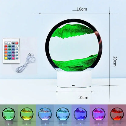 LED RGB Sandscape Lamp 3D Moving Sand Art Frame Night Light with 16 Colors Hourglass Light 3D Deep Sea Display with Remote upscaleclicks