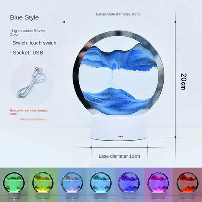 LED RGB Sandscape Lamp 3D Moving Sand Art Frame Night Light with 16 Colors Hourglass Light 3D Deep Sea Display with Remote upscaleclicks