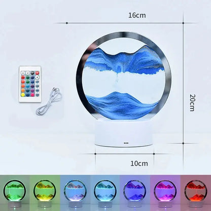 LED RGB Sandscape Lamp 3D Moving Sand Art Frame Night Light with 16 Colors Hourglass Light 3D Deep Sea Display with Remote upscaleclicks