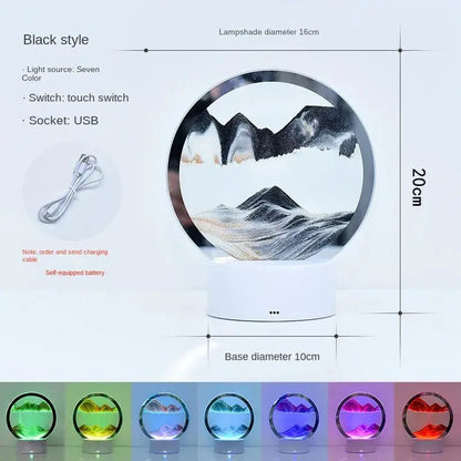 LED RGB Sandscape Lamp 3D Moving Sand Art Frame Night Light with 16 Colors Hourglass Light 3D Deep Sea Display with Remote upscaleclicks