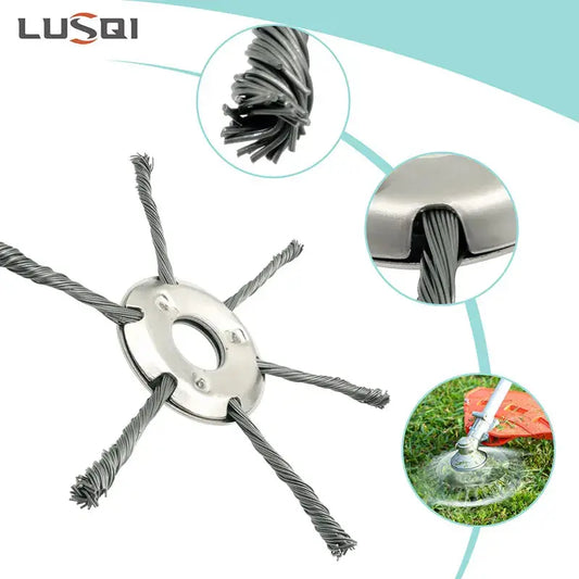 LUSQI 6/8/9inch Steel Wire Wheel Head Grass Trimmer Head Universal Weed Brush Fit Straight Shaft Brushcutter Removal Moss Rust upscaleclicks