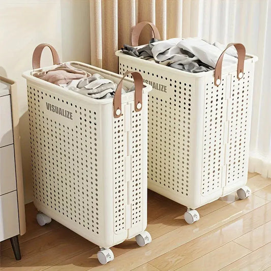 Large Foldable Laundry Hamper - Ceramic White, Spacious & Portable with Wheels for Easy Mobility, Ideal for Home Use upscaleclicks