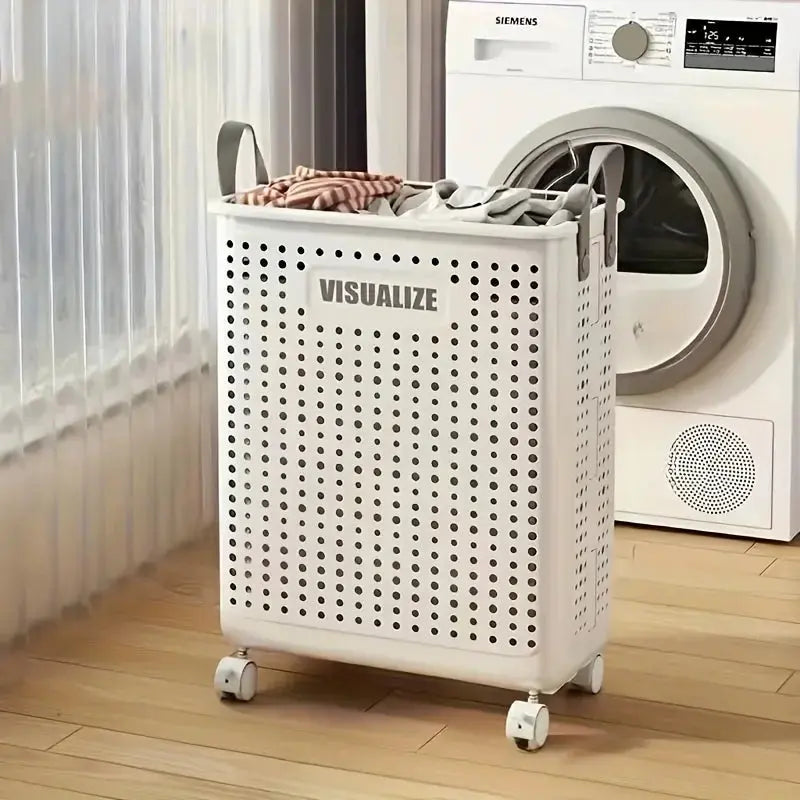 Large Foldable Laundry Hamper - Ceramic White, Spacious & Portable with Wheels for Easy Mobility, Ideal for Home Use upscaleclicks