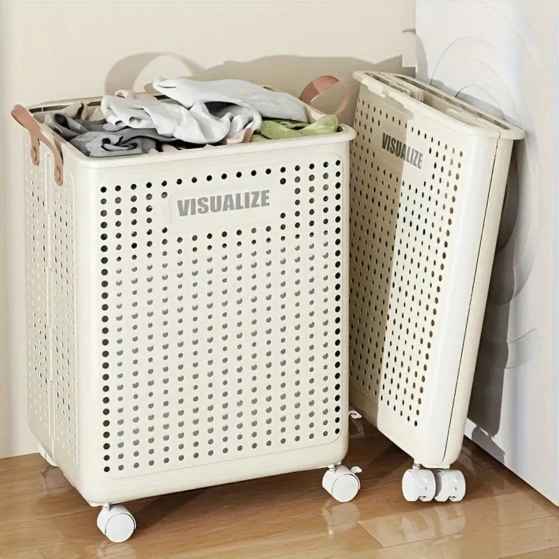 Large Foldable Laundry Hamper - Ceramic White, Spacious & Portable with Wheels for Easy Mobility, Ideal for Home Use upscaleclicks