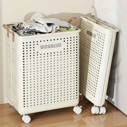 Large Foldable Laundry Hamper - Ceramic White, Spacious & Portable with Wheels for Easy Mobility, Ideal for Home Use upscaleclicks