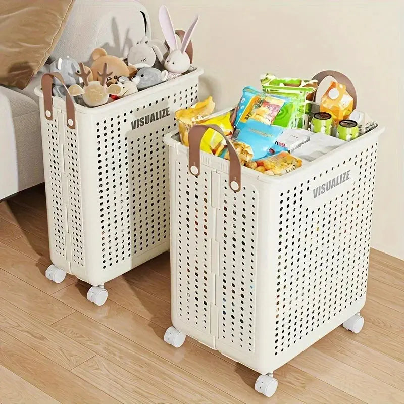 Large Foldable Laundry Hamper - Ceramic White, Spacious & Portable with Wheels for Easy Mobility, Ideal for Home Use upscaleclicks
