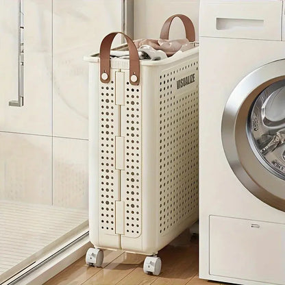 Large Foldable Laundry Hamper - Ceramic White, Spacious & Portable with Wheels for Easy Mobility, Ideal for Home Use upscaleclicks