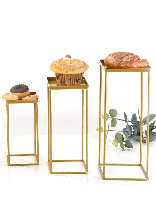 Leeseph Mini Serving Tray Set of 3 Cupcake Stand Metal Riser Racks/Food Display Stands  Rectangle Serving Platter Metal Tray upscaleclicks