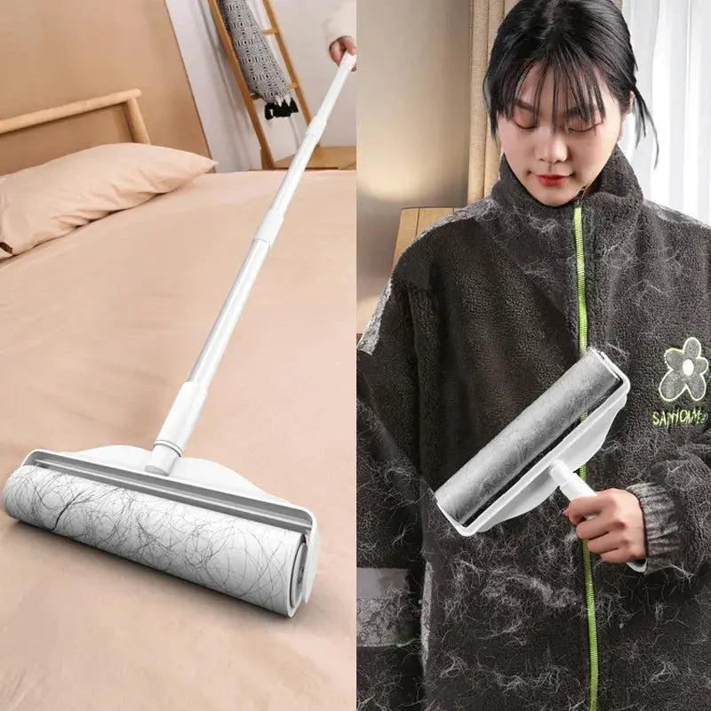 Long Handle Lint Roller Brush Pet Hair Remover Roller Retractable Dust Hair Roller Stick Tearable Clothes Bed Hair Removal Brush upscaleclicks