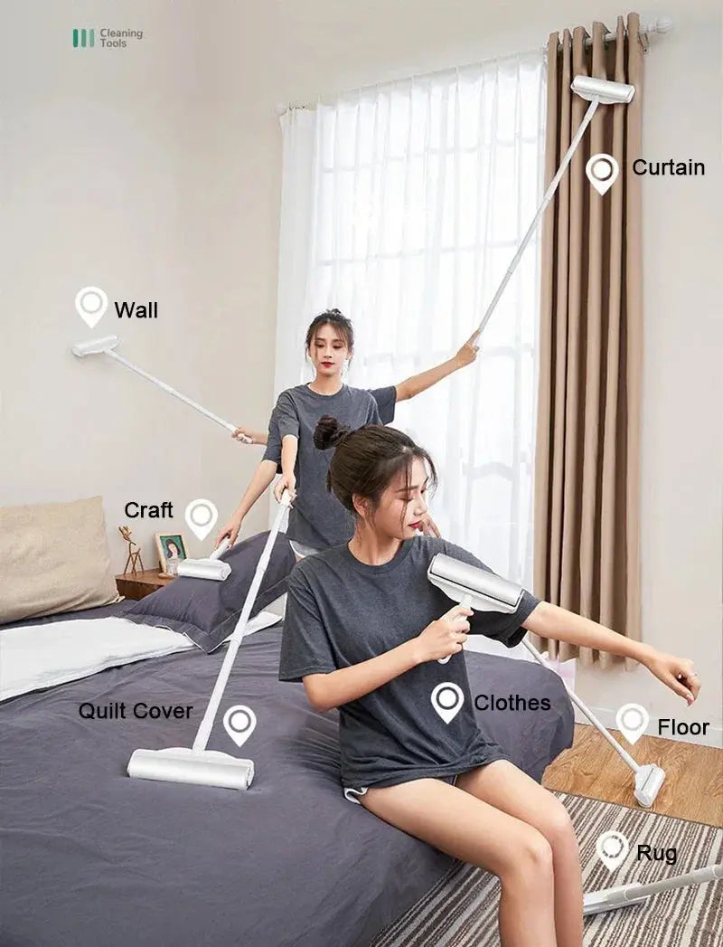 Long Handle Lint Roller Brush Pet Hair Remover Roller Retractable Dust Hair Roller Stick Tearable Clothes Bed Hair Removal Brush upscaleclicks