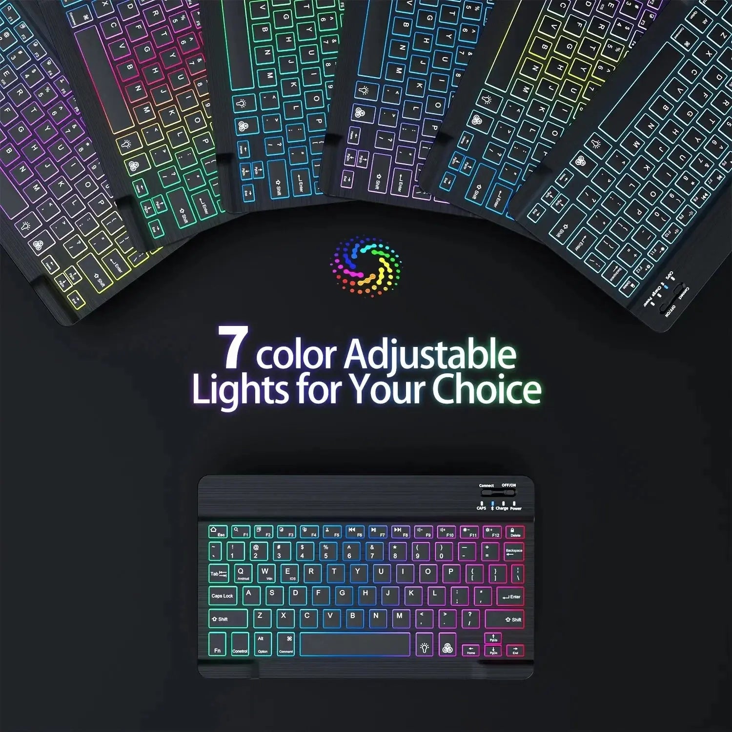 Mini Backlit RGB 10inch Bluetooth Keyboard Wireless mouse Rechargeable for Spanish Russian Hebrew Korean French Arabic Portugal upscaleclicks